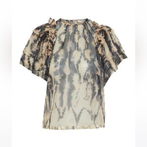 Ulla Johnson Annemarie Flutter Blouse in Fossil (Size 4)